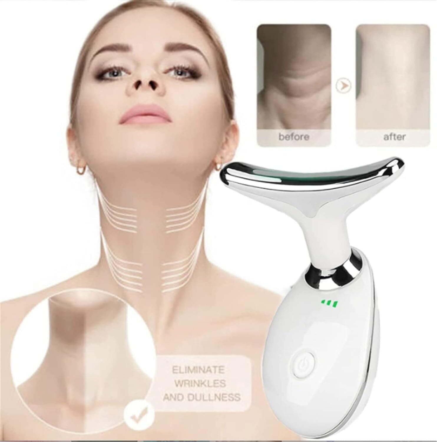 Micro-Glow Facial, 3 Color Led Face Neck Massager, USB Rechargeable Guasha Tool for Face for Skin Care Routine at Home(White)