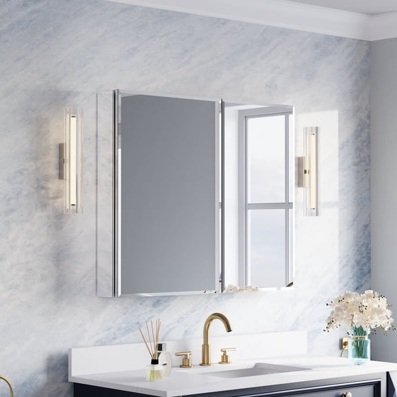 ANGELES HOME 36" x 30" Copper-Free Mirror Medicine Cabinet with Beveled Mirror Door, Recessed or Surface Mount, Adjustable Shelves