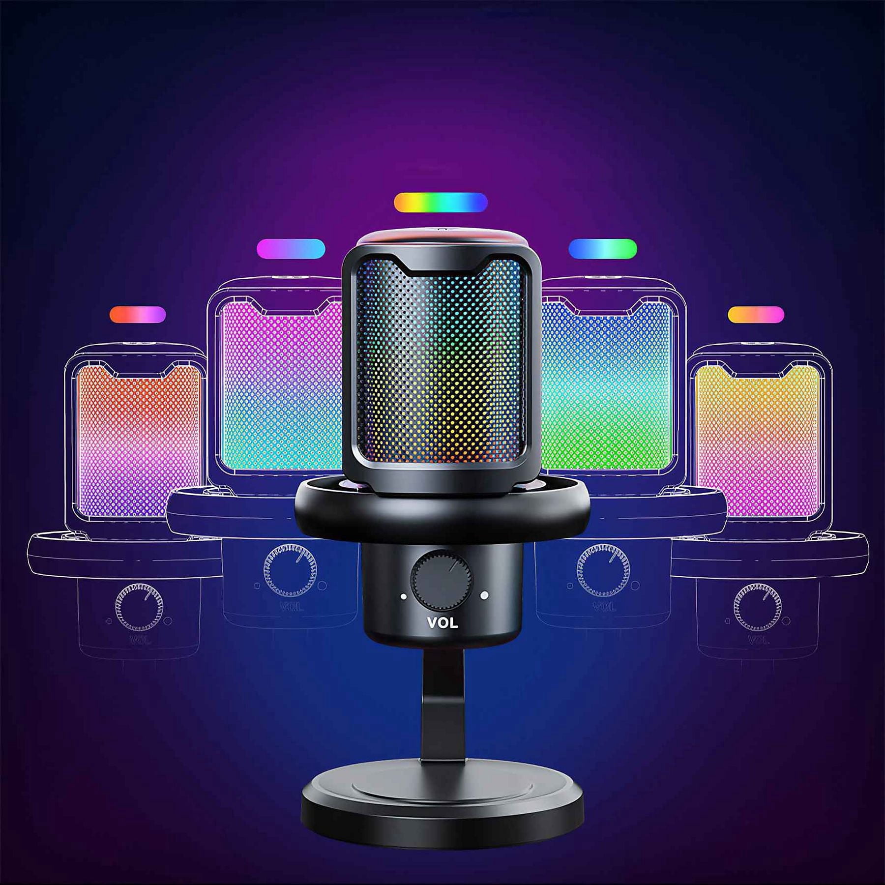 USB Gaming Microphone for PC with RGB, Noise Cancellation, Condenser Mic, Boom Arm, Pop Filter, Shock Mount – Ideal for Streaming, Podcast, Recording on Laptop, Mac, Twitch, YouTube