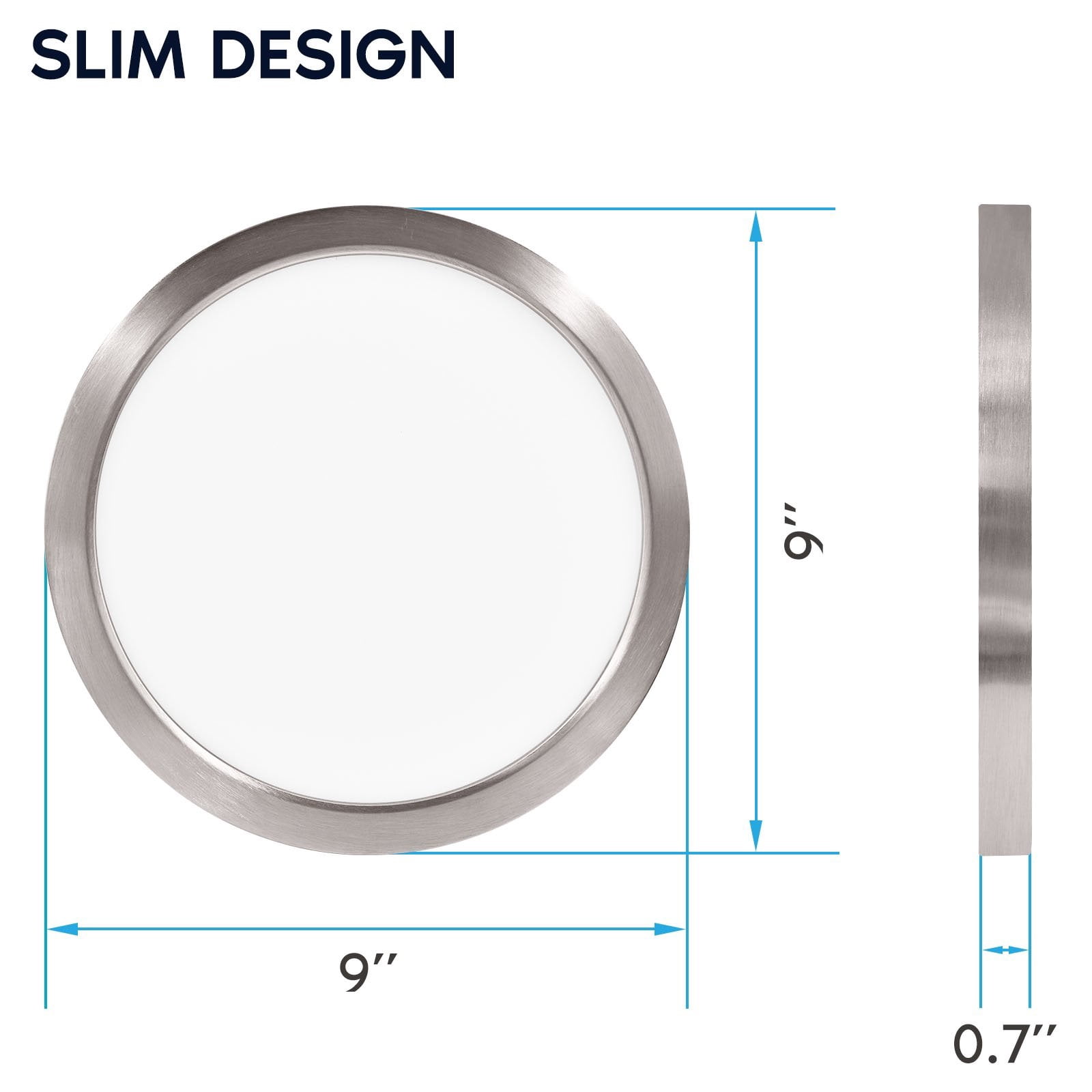 Luxrite 9 Inch LED Flush Mount Ceiling Light, 18W 1250LM, 5CCT, Dimmable, ETL, Brushed Nickel 2-Pack