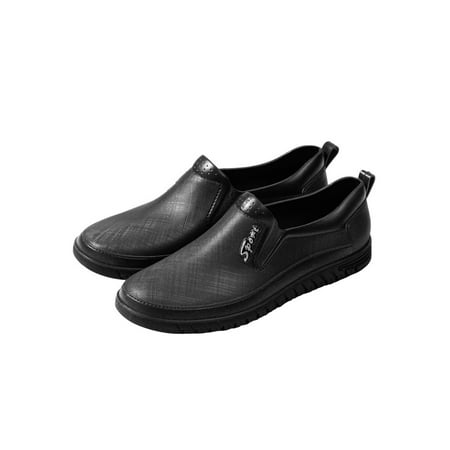 

GENILU Mens Lightweight Oil Proof Rain Shoe Waterproof Loafers Food Service Non-Slip Kitchen Work Shoes Black 8