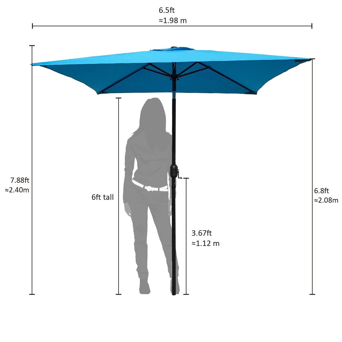 Abble 6.5' Square Aqua Patio Umbrella, Steel Pole, Alloy Tilt