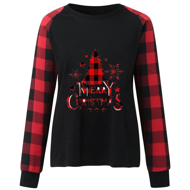 Puntoco Camiseta Suelta Estampada de Invierno para Mujer Blusa de Manga Larga Cuello Redondo Tops Casuales Puntoco Puntoco-8136