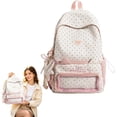thumbnail image 2 of Kawaii Polka Dot Backpack with Star Pendant, 16.53X11.41X5.51 inch Cute Lightweight Laptop Bookbag With Ears Pendant, Waterproof Multi Pocket Casual Daypack for Travel and Daily Commute, 2 of 5