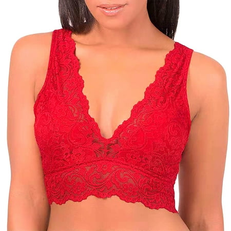 

Spdoo Women s Signature Lace Bralette Deep V Unpadded Bralette Bra for Women Red 32/70ABC