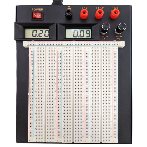 Powered Solderless Breadboard with 2390 Tie Points, 3 Regulated Power Supplies, 2 LCD Display Voltmeters