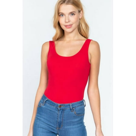 

LELINTA Women s Bodysuit Basic Tank Bodysuit Scoop Neck Thong Back Cotton Knit Sleeveless Solids Shapewear