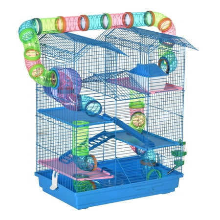 Hamster Cage 5 Tier, 18.5" Small Animal Cage for Gerbil & Rat, with Tubes & Wheel - Blue