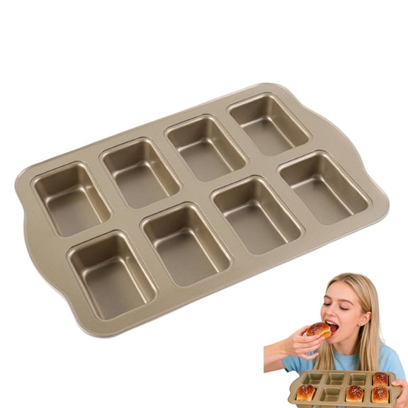 Loaf Pan 8 Cavity, Loaf Baking Pans Non-Stick, 14 x 9.5 in Carbon Steel Mini Loaf Pans for Baking Bread, One-Piece Design Bread Loaf Baking Pan Brownie Pan for Baking Oven