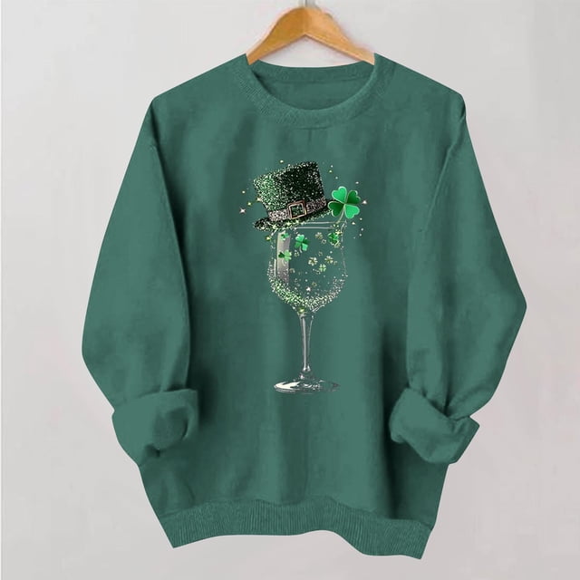 TaTaai Women Casual St Patrick's Day Printed Long Sleeve Crew Neck Sweatshirt No Hood Pullover Ladies Weekend Festival Outdoor Wear Soft Warm Non See Through Versatile Top Gift