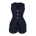thumbnail image 6 of Qingpeng Womens Two Piece Sets Sleeveless V Neck Button Down Tank Tops and Shorts Business Casual Office Work Fashion Outfits, 6 of 6