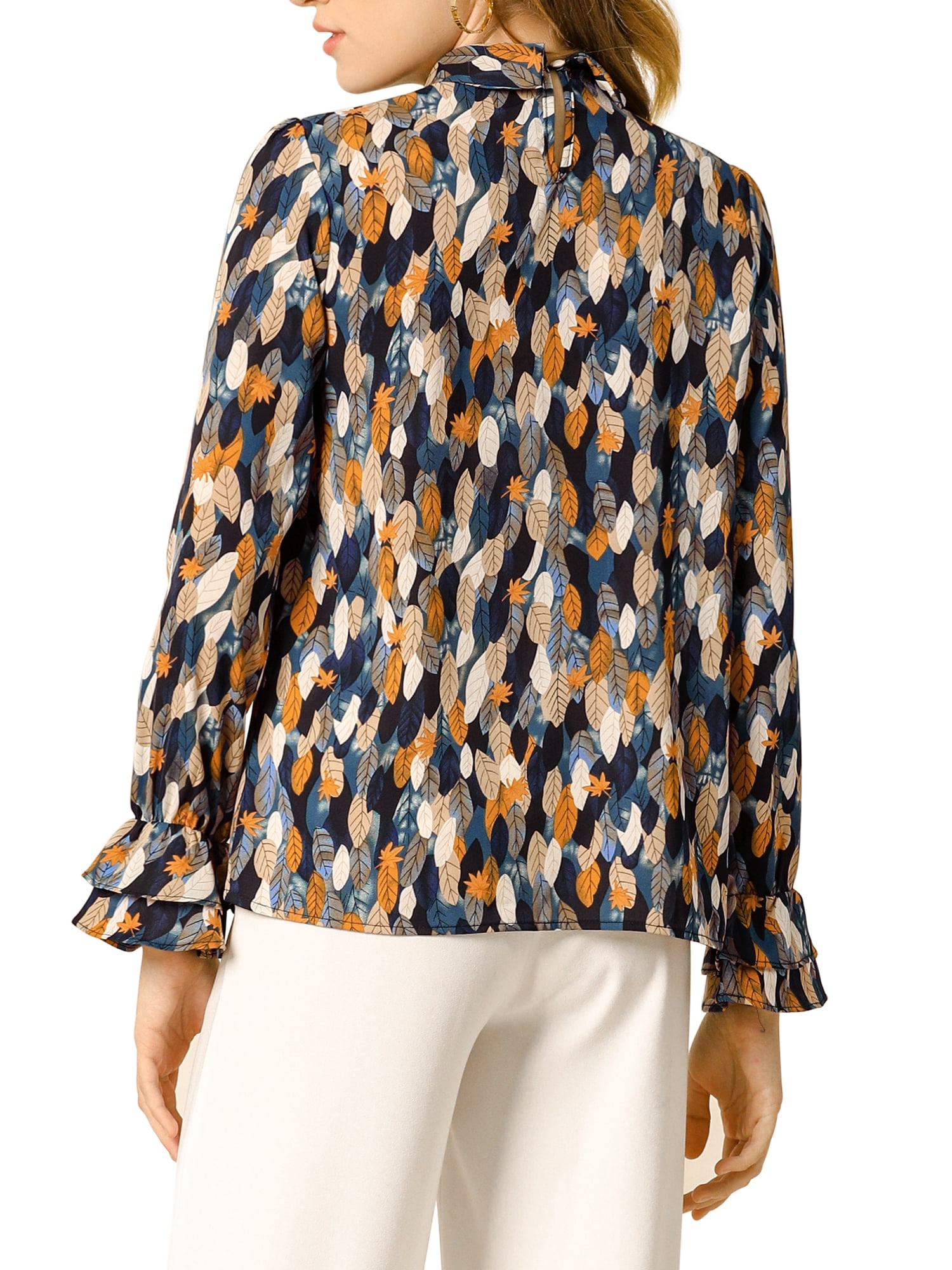 DARING DIVA Women's Tie V Neck Floral Shirt Trumpet Blouse M Blue Orange