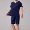 thumbnail image 2 of Tnhcen Men's Summer Solid Color Short Sleeve Crew Neck Elastic Waist Shorts Thin Polyester Pajama Set Sleepwear L - 4XL, 2 of 9