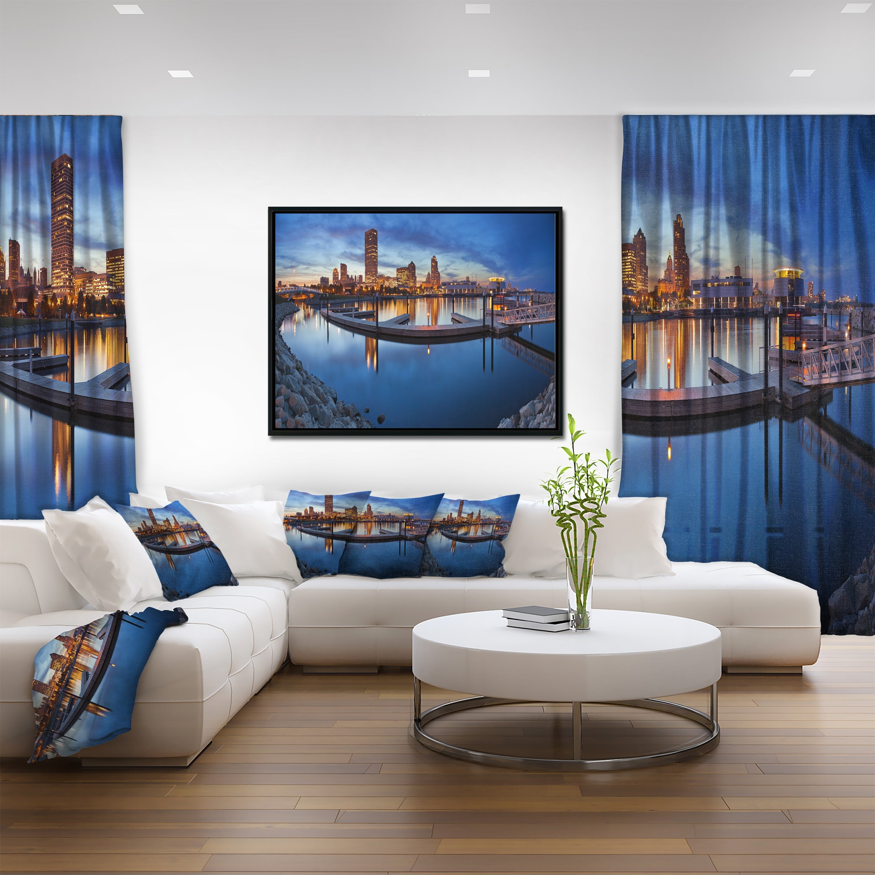 Design Art Milwaukee Panoramic View Framed Canvas Art Print