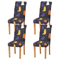 Yayeee 4 Pack Dining Chair Covers Stretch Parson Chairs Slipcovers Seat Protector, Halloween Colorful Ghosts