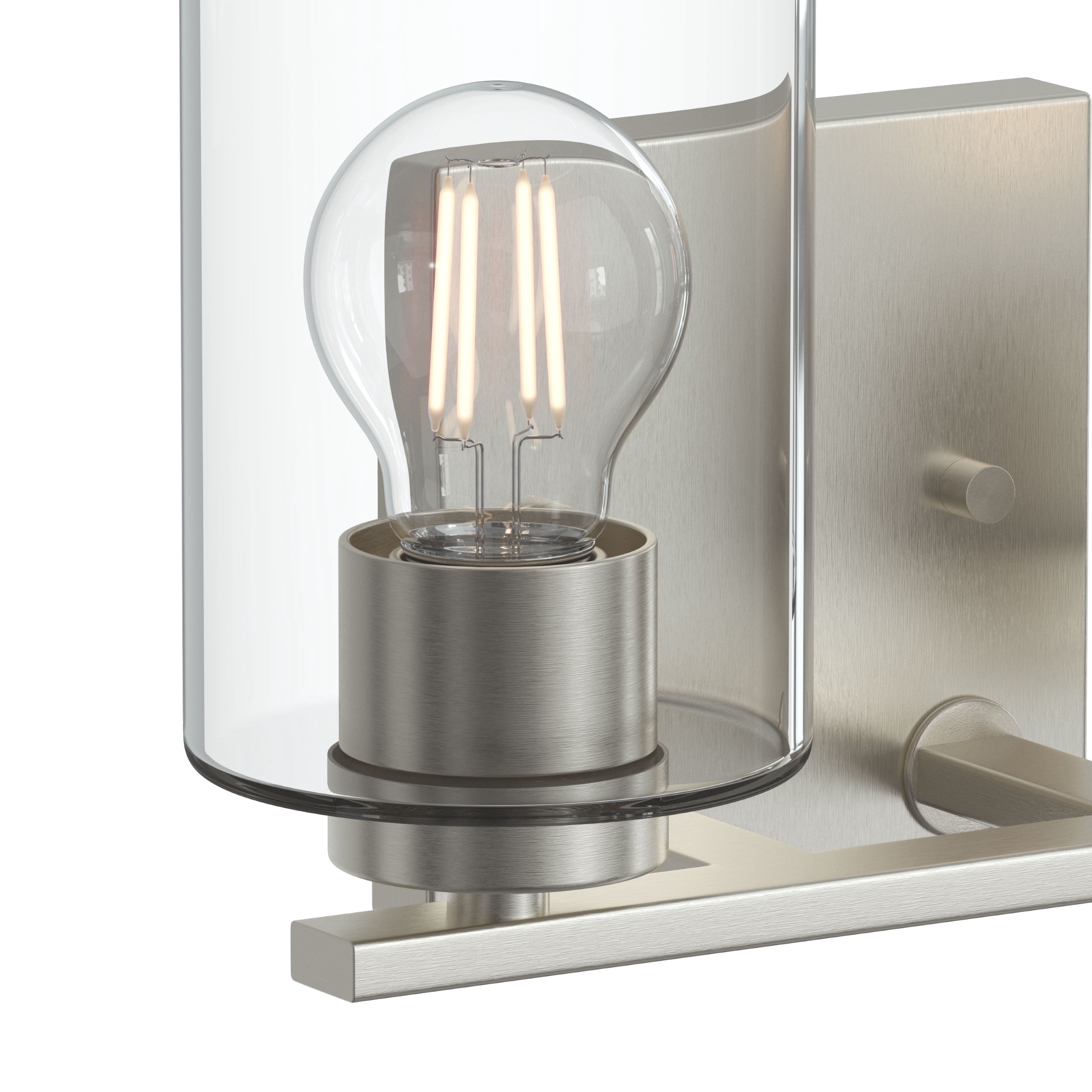 Better Homes & Gardens 11.39" 2-Light Brushed Nickel Vanity Light, Clear Glass Shades