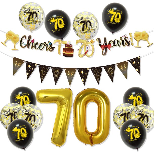 Kit de globos de cumpleaños 70th Celebration Gold, 70 láminas, 12 unidades