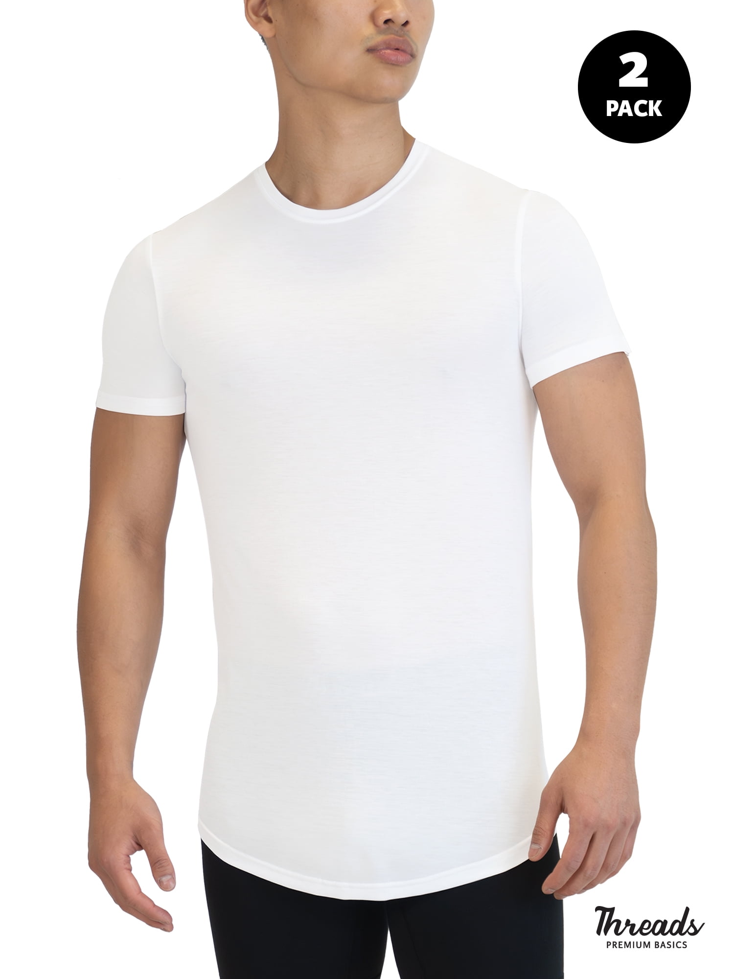 Threads Men's, Ultra-Soft Crewneck T-Shirt, Moisture Wicking, Anti-Odor, 2-Pack, Classic White