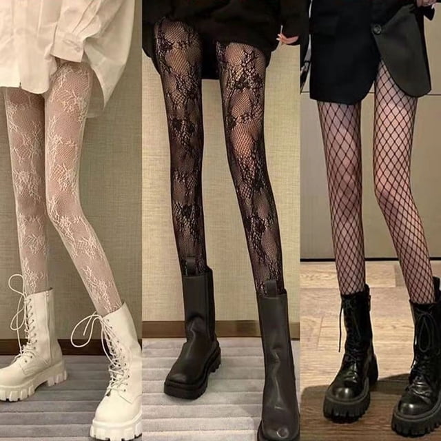 Medias de seda de ratán con flores blancas para mujer, medias de red ultrafinas con base hueca Pure Desire, medias de encaje sexys de seda negra y malla roja jk