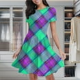 thumbnail image 2 of Green And Purple Plaid Pattern Women's Classic Swing Skater Dress Casual Work Party Cocktail Dresses, 2 of 6