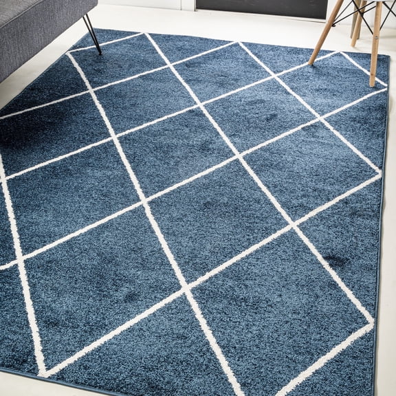 JONATHAN Y SUPERSOFT 3 x 5 Area Rug, Cole Minimalist Diamond Trellis - Navy/White, SEU102H-3