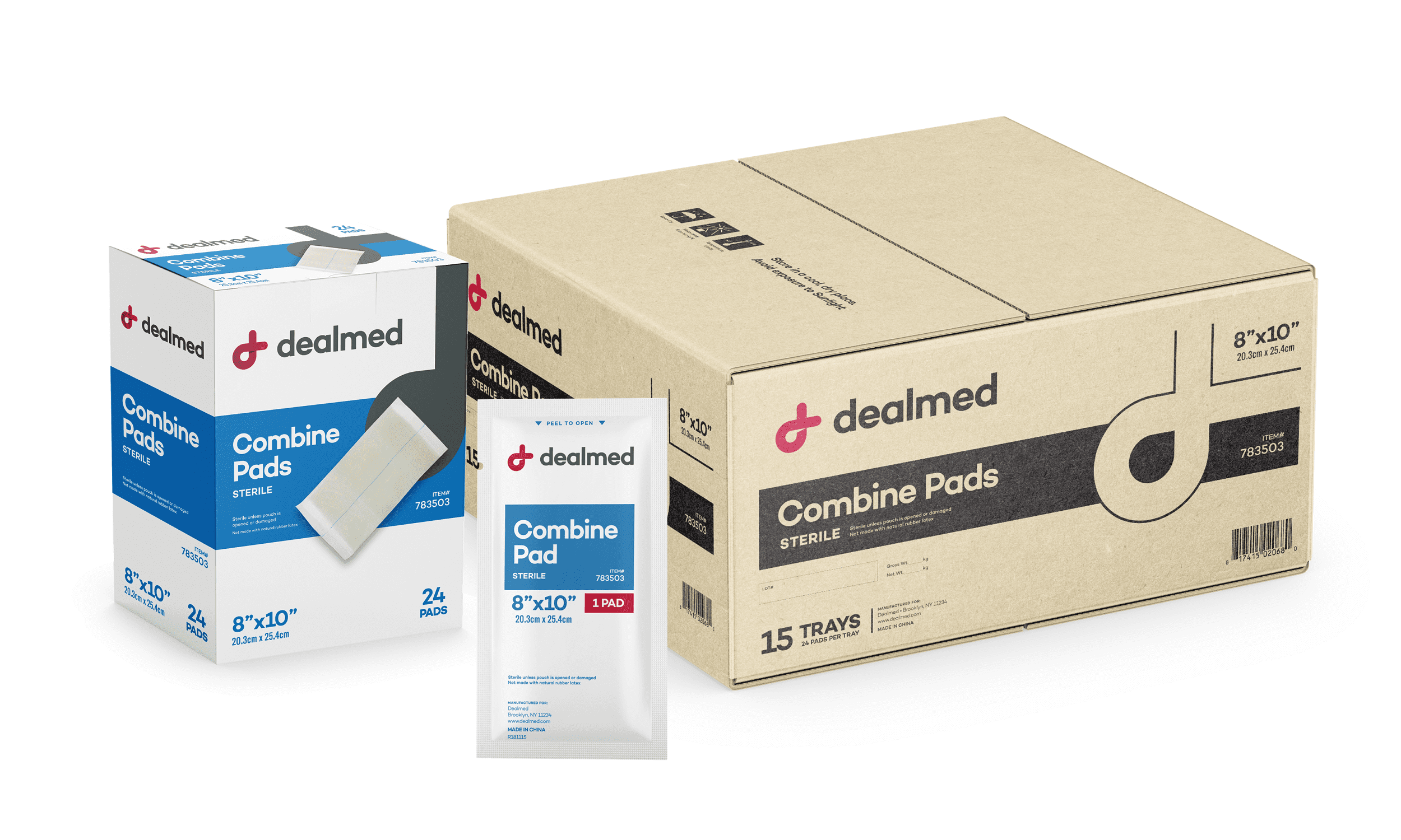 Dealmed Sterile Abdominal (ABD) Combine Pads, 24 Count, 8" x 10