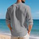 thumbnail image 5 of pstuiky camisa de manga larga para hombre, Top informal holgado de color liso con medio botón, mangas largas y cuello redondo para hombre camisetas de hombre l, 5 of 6