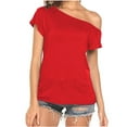 thumbnail image 2 of YYDGH Women's Casual Off Shoulder Tops Short Sleeve T Shirts Loose Summer Blouse Shirt Red XL, 2 of 8