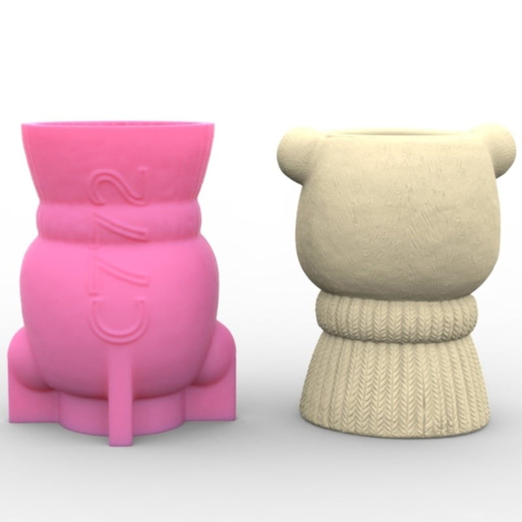 FENOHREFE Flowerpot Molds Silicone Candle Holder Mould Lovely Bear Shaped Vase Molds Concrete Plaster Pen Holder Mold for Craft