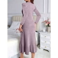 thumbnail image 6 of Long Sleeve Fall Dress for Women Casual Crew Neck Midi Long Ribbed Knit Ruffle Swing Maxi Dress Light Purple S, 6 of 7