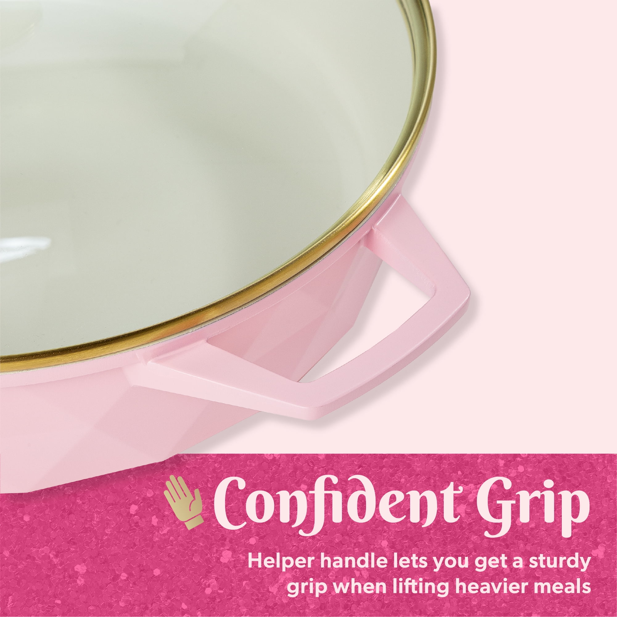 Paris Hilton 4 Quart Ceramic Nonstick Jumbo Cooking Pan Skillet for Sauteing & Frying with Heart Shaped Lid Knobs, Pink