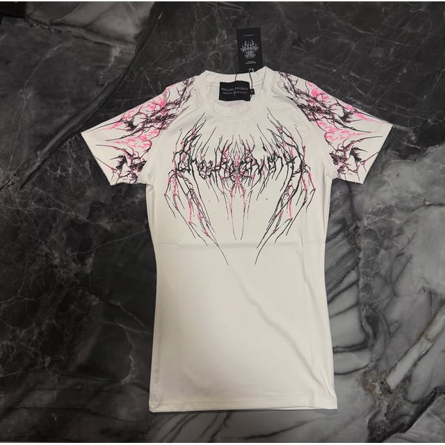 2025 nueva camiseta de compresión transpirable con patrón gótico rojo Fitness verano transpirable de secado rápido hombres gimnasio ropa deportiva camiseta de moda