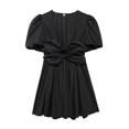 thumbnail image 4 of Vestido mini plisado liso con lazo a la moda para mujer, vestido vintage con escote en V y mangas cortas abullonadas, vestidos elegantes para mujer, 4 of 5