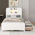 thumbnail image 2 of Bellemave Twin Size Trundle Platform Bed with Bookshelf Headboard & Light Strip, Wooden Twin Bed Frame with Twin Size Trundle, No Spring Needed (White), 2 of 8