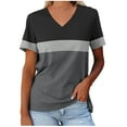 thumbnail image 1 of Yuyuzo T-Shirts pour Femmes Manches Courtes Décontractés Col en V Tops d'Été Color Block Tees Amples, 1 of 5