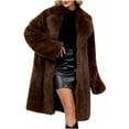 thumbnail image 2 of ClodeEU Women's Winter Long Faux Fur Jacket,Long Sleeve Notched Lapel Open Frong Plush Cardigan Brown,Womens Plus L, 2 of 8