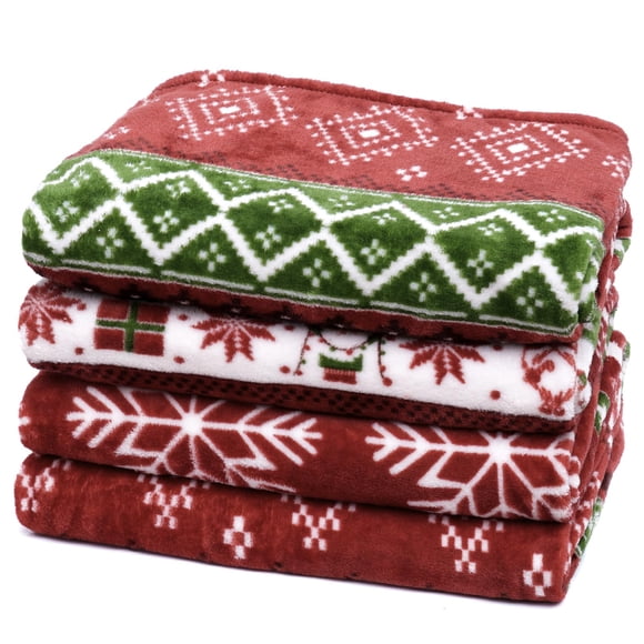 Manta PHF de Forro Polar Impresa Tamaño Queen 90x90 cm Retro Navidad