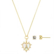 Women's 14Kt Gold Flash Plated Mother of Pearl and Cubic Zirconia Heart "A" Necklace and Earring Set