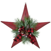 Northlight 17" Red distressed 5 point Christmas Star With Plaid Ribbon with Artificial Pine