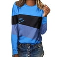 thumbnail image 1 of IROINID en Solde T-shirt à Manches Longues en Polyester pour Femmes Confortable Col Rond Hauts Amples Imprimés T-Shirts Blouse, Bleu, 1 of 5