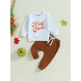 thumbnail image 2 of Wassery Toddler Boys 2PCS Pants Sets Long Sleeve Letter Print Sweatshirt Tops and Drawstring Sweatpants 6M 12M 18M 24M 3T Infant Baby Boys Halloween Clothes, 2 of 8