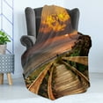 thumbnail image 4 of Landscape Soft Flannel Fleece Throw Blanket, Wooden Pier to the Calm Idyllic Beach with Herbs and Bushes at Sunset Sea, Cozy Plush for Indoor and Outdoor Use, 60" x 80", Multicolor, by Ambesonne, 4 of 5