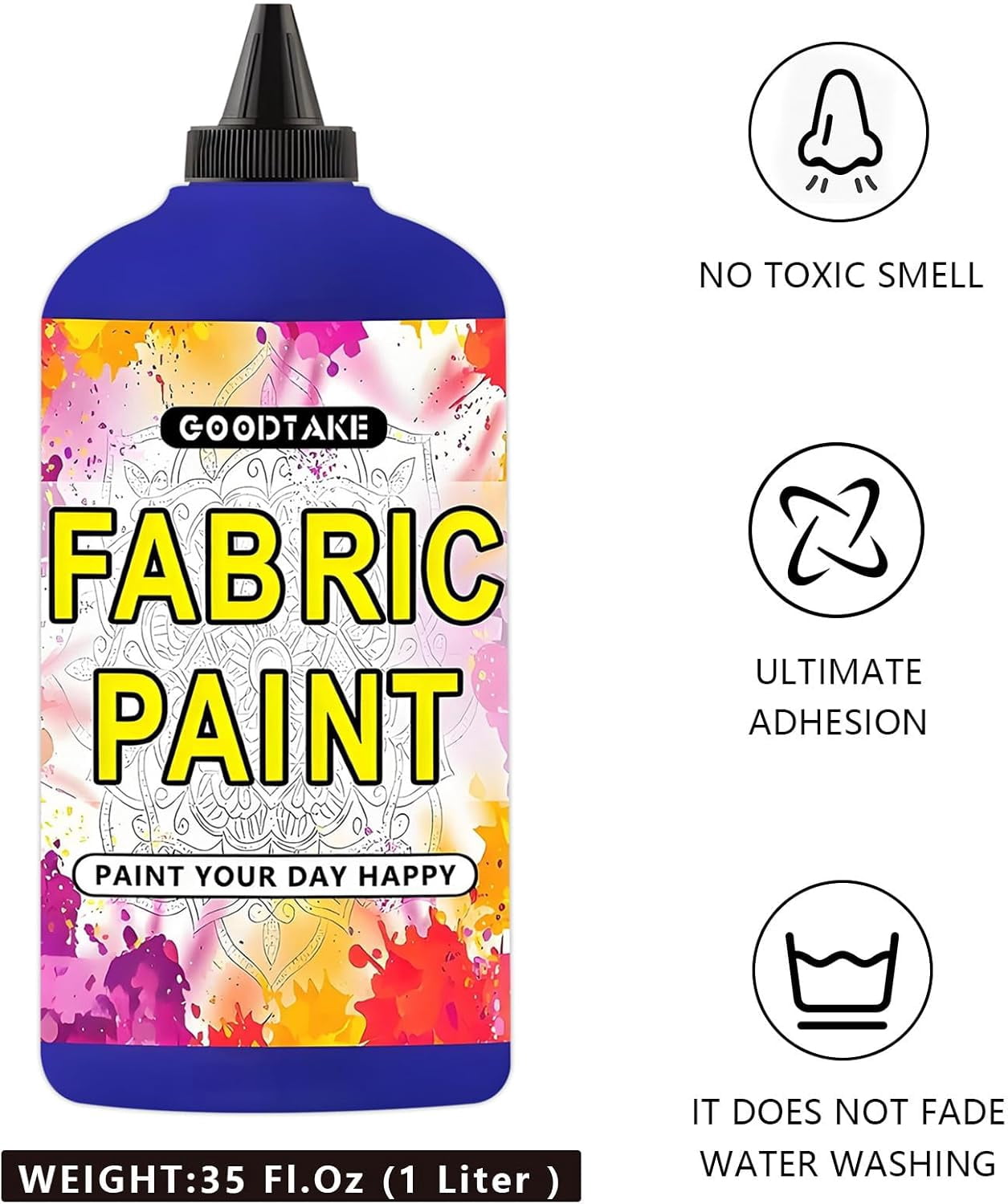 GOODTAKE Navy Blue Fabric Paint, 35 Fl.Oz (1 Liter) Bulk Canvas Paint For Clothes, Leather, Paper, Wood Art Paint's - Extra Large Capacity Lightfast & Vibrant Textile Paints (Navy Blue, 35 Fl Oz)