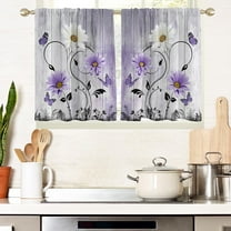 Purple Floral Window Curtains for Kitchen Lavender Lilac Flowers Girls Butterfly Fun Small Short Home Living Room Bedroom Bathroom Drapes Treatment Fabric 1 Pair, 27.5" W x 36" L, Country