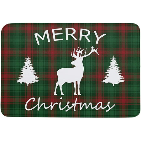 

Merry Christmas Door Mat Anti-Skid Welcome Mat Absorbent Floor Mat Front Doormat for Kitchen Bathroom Entryway Patio High Traffic Areas Elk Silhouette Red-Green Plaid 20x32 Inch