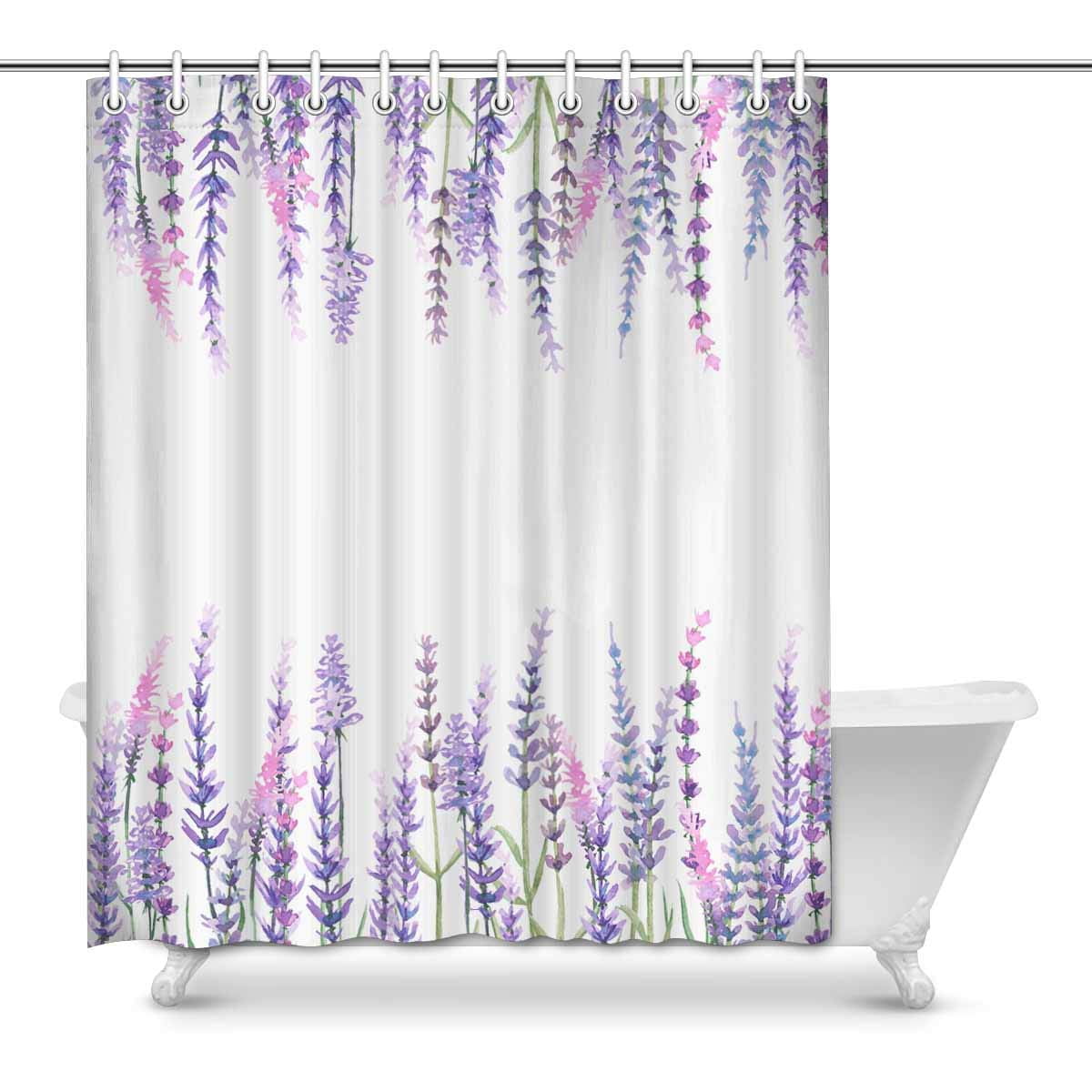 Yusdecor Watercolor Lavender Flowers With Plants Waterproof Shower Yusdecor Watercolor Lavender Flowers