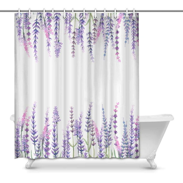 MKHERT Watercolor Lavender Flowers with Plants Waterproof Shower