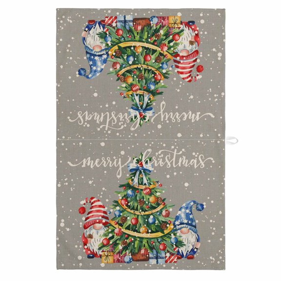 Christmas 1 Pack Kitchen Towel, Water Absorbent Dish Towel, Grey Gnomes Xmas Tree Snowflakes Balls Decorative Hand Towels - Quick Drying Cloth for Cooking Baking, 18x28 Inch