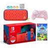 2021 New Nintendo Switch Mario Red & Blue Limited Edition with Mario Iconography Carrying Case Bundle With The Legend of Zelda Link's Awakening And Mytrix Wireless Pro Controller and Accessories