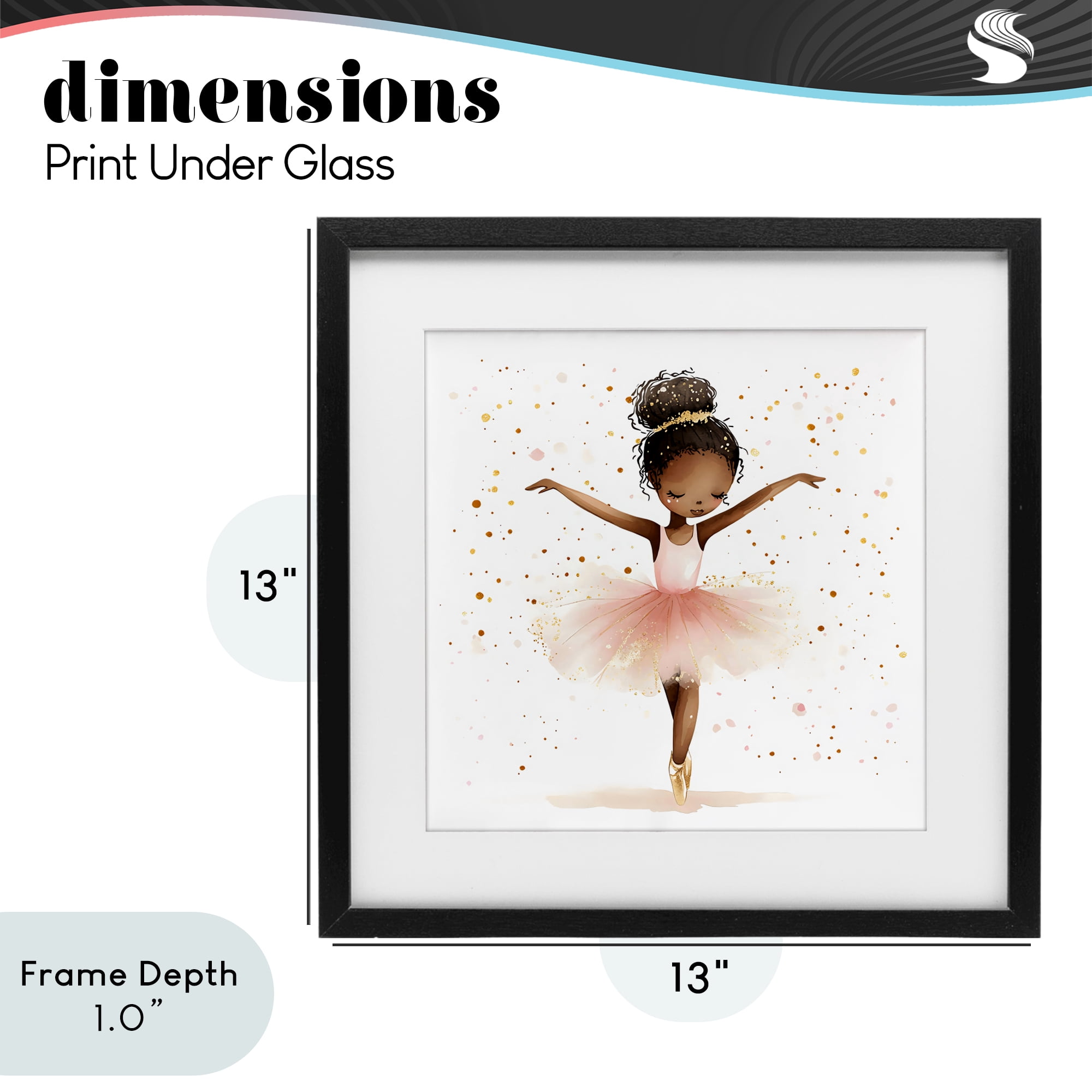 Stupell Industries Pink Ballerina Girl with Gold Black Framed Print Under Glass, design by Creative Studio